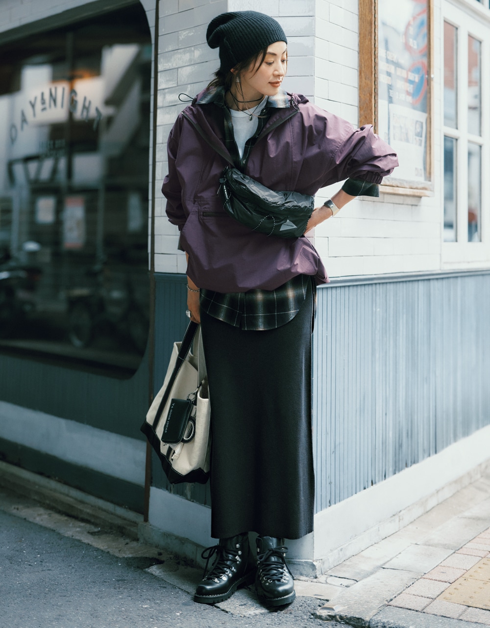 チェックを仕込んだコーデ