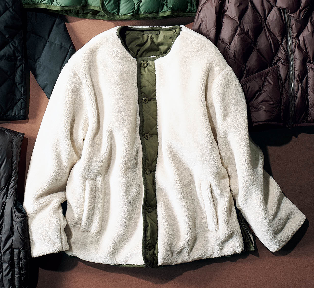 TAION×FREAK'S STOREリバーシブル ボア キルティング ノーカラーダウン