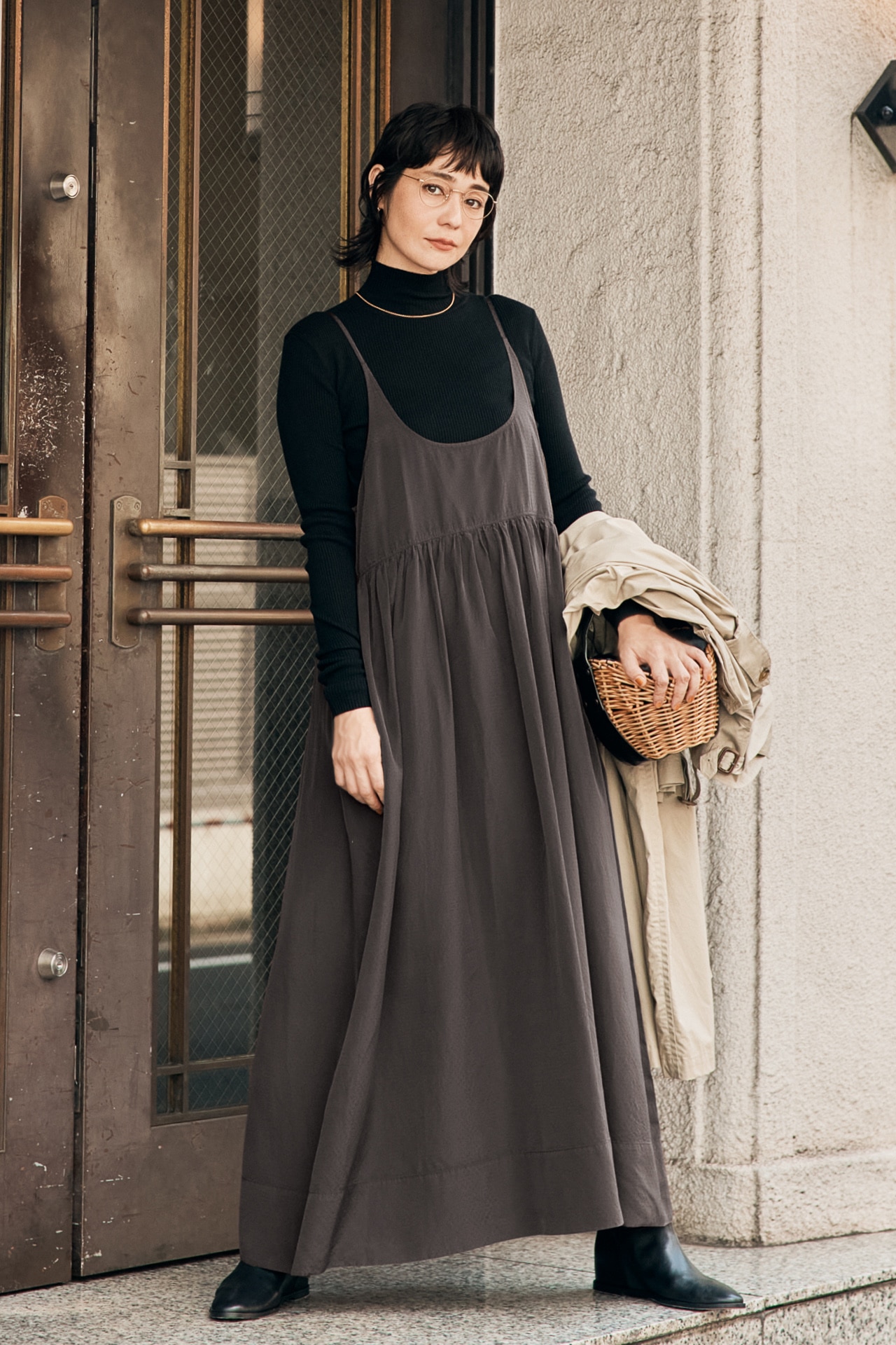 竹下玲奈さんのLEE限定 12closet（トゥエルブクローゼット）【洗える】【石上美津江さんコラボ】キュプラジャカードワンピースのコーデ