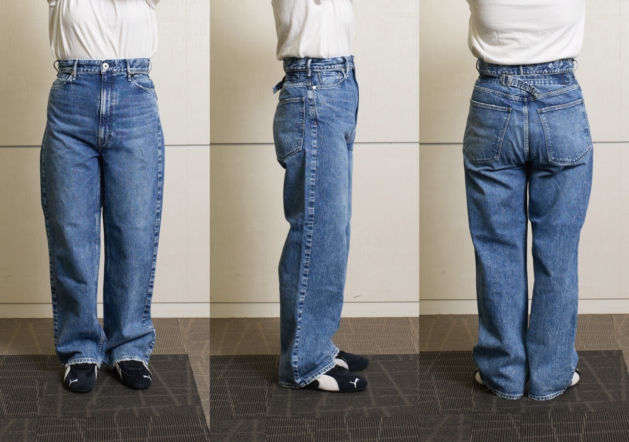 身長156cmのスタッフがアッパーハイツのデニムを試着