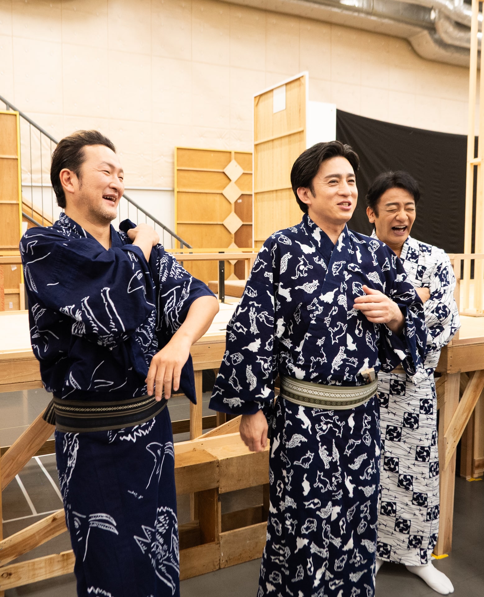 11月歌舞伎座　吉例顔見世歌舞伎　三谷かぶき　取材会で笑顔を見せる中村獅童、松本幸四郎、片岡愛之助