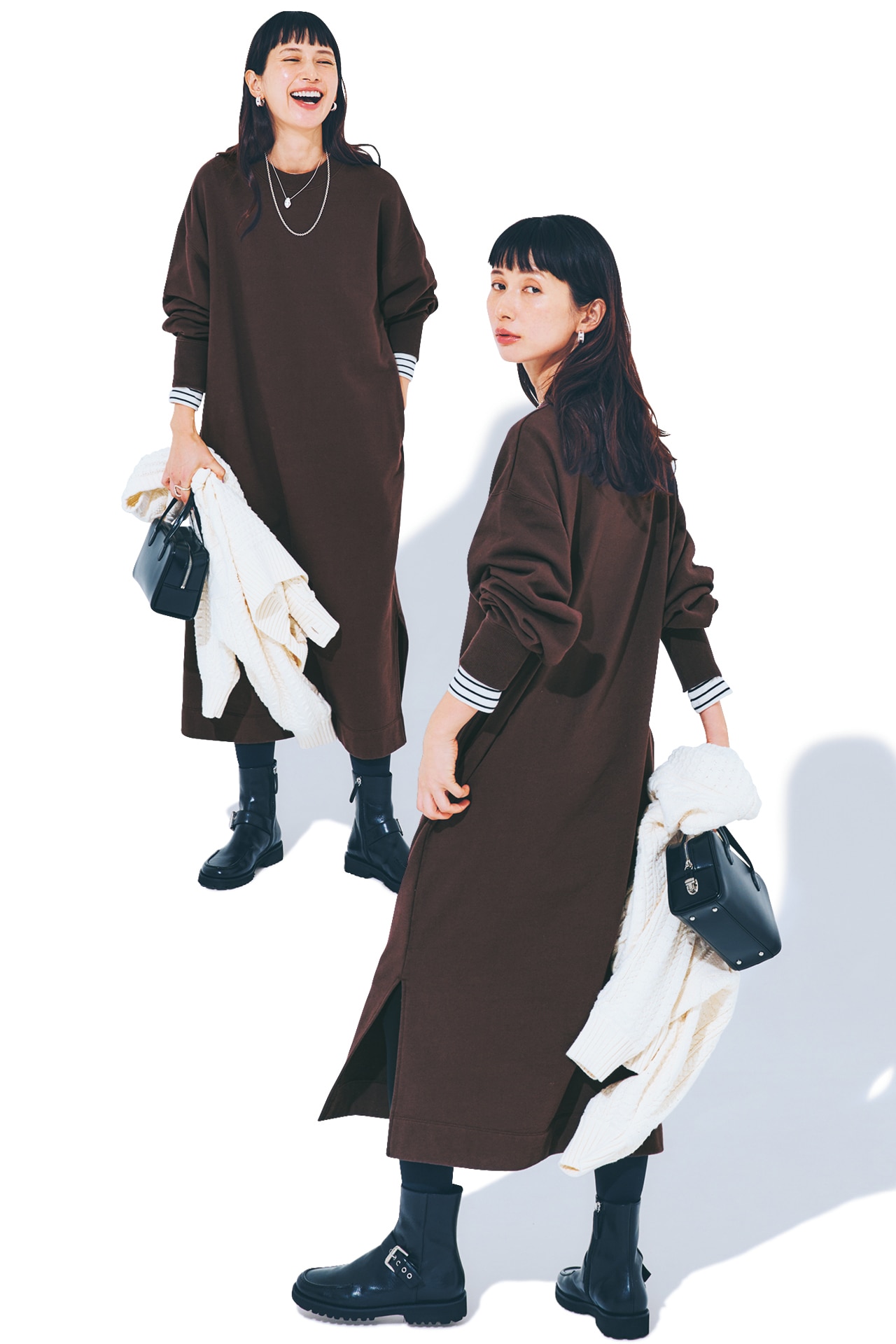 kazumiさんの12closet(トゥエルブクローゼット)【洗える】【USAコットン】スウェットワンピース チョコレートのコーデ