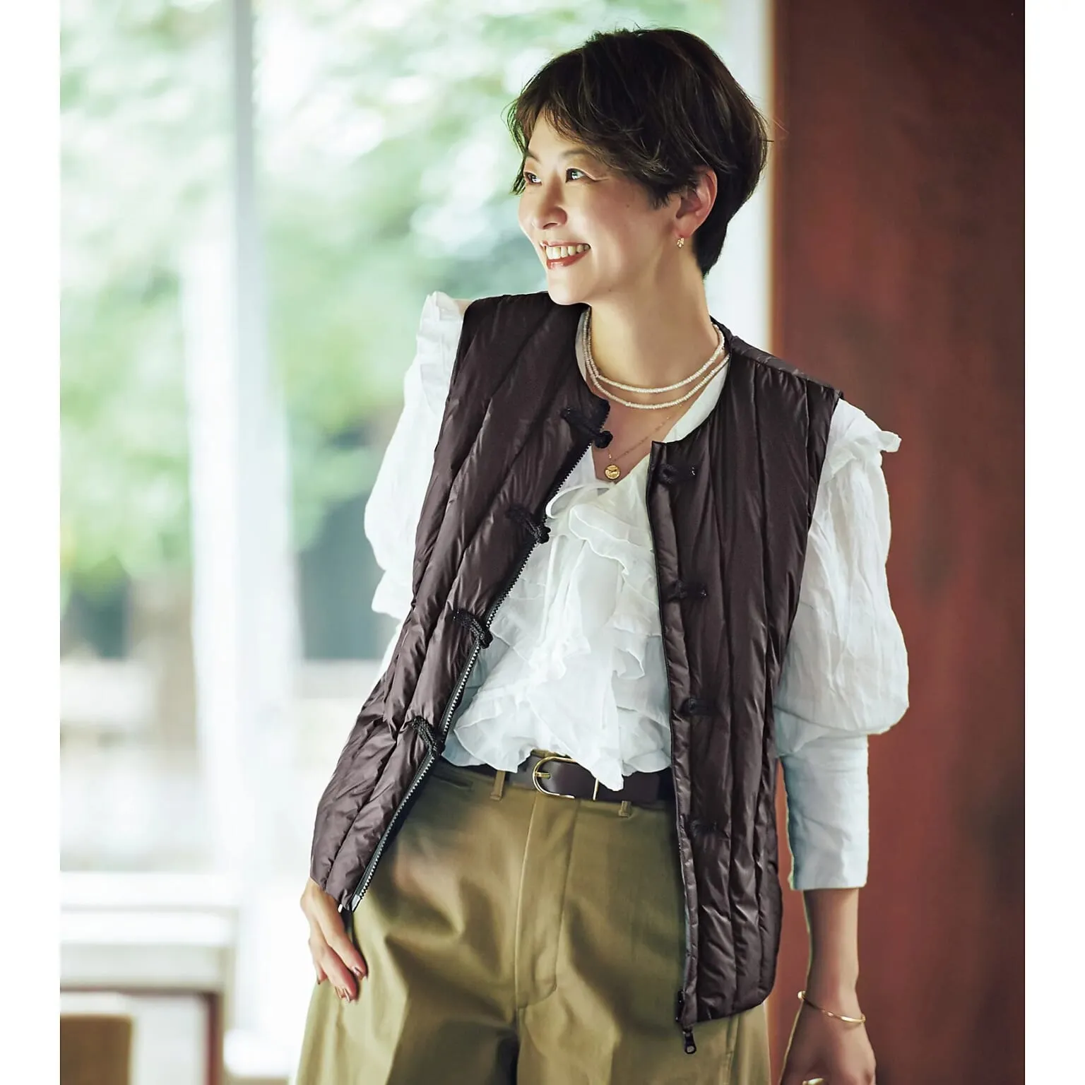 【TAION】【五明祐子さんコラボ】【洗える】REVERSIBLE CHINA BUTTON INNER DOWN VEST