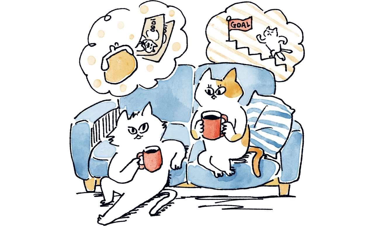 家計管理について相談する猫のイラスト