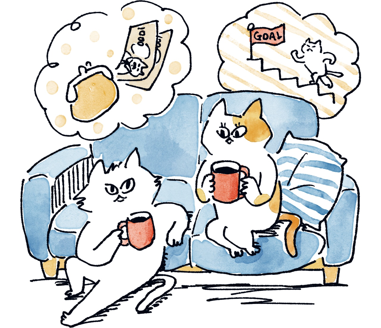家計管理について相談する猫のイラスト