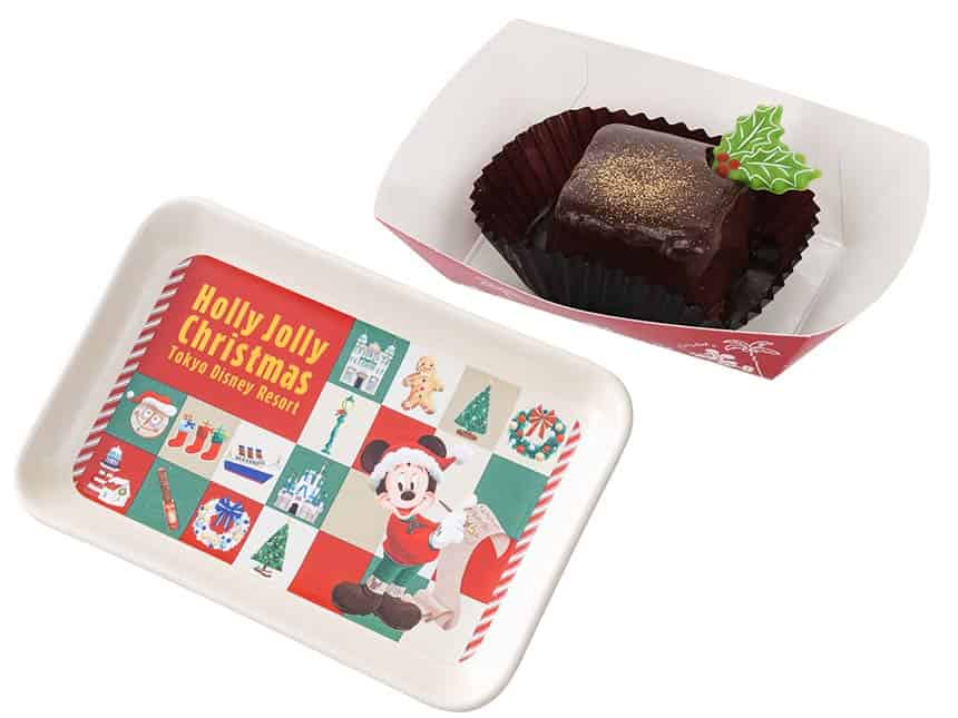 クリスマスデザイン「チョコレートケーキ（ナッツ入り）、スーベニアプレート付き」
