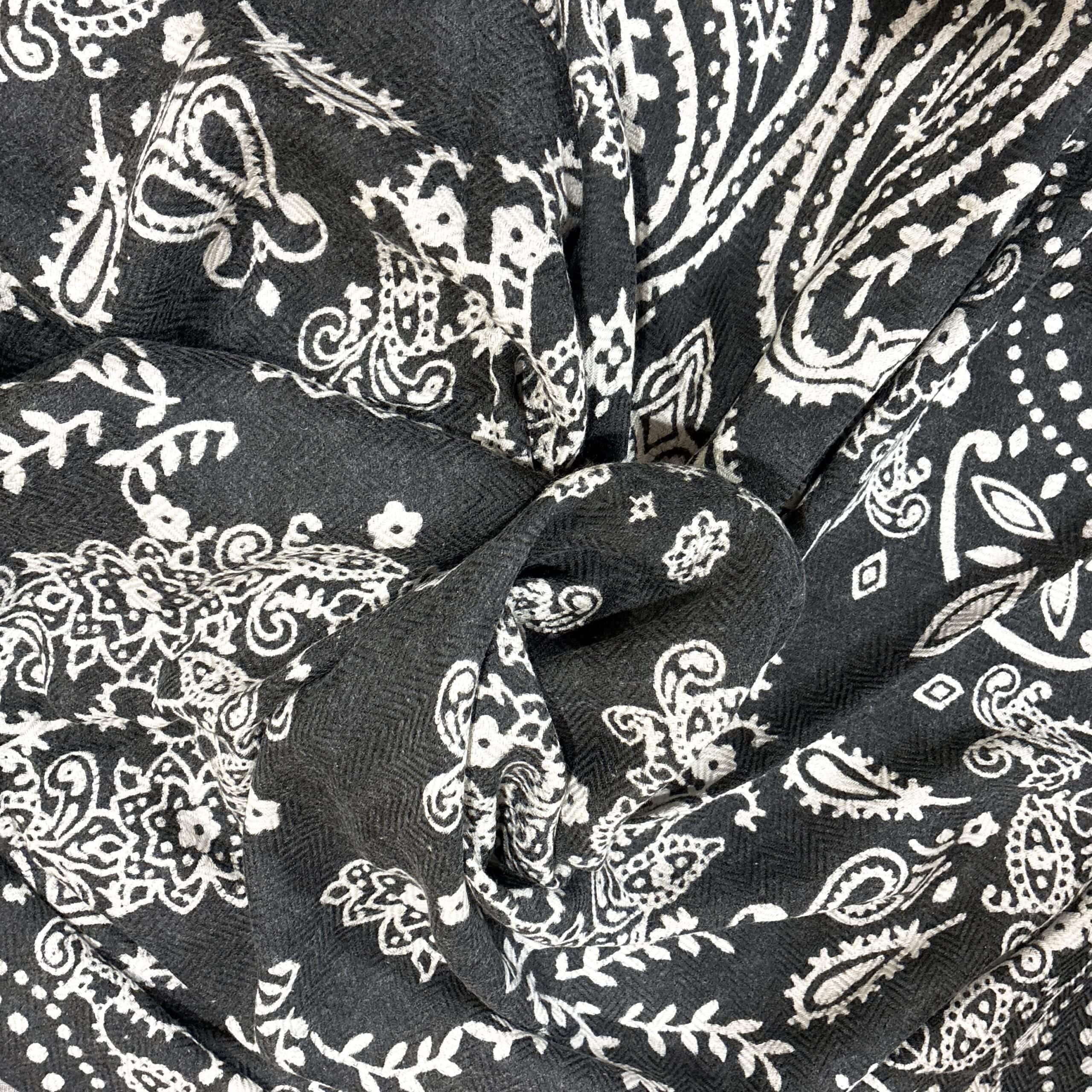 manipuri マニプリ ウールシルクストール ヘリンボーン織 120 カレイドバンダナ ブラック BLACK