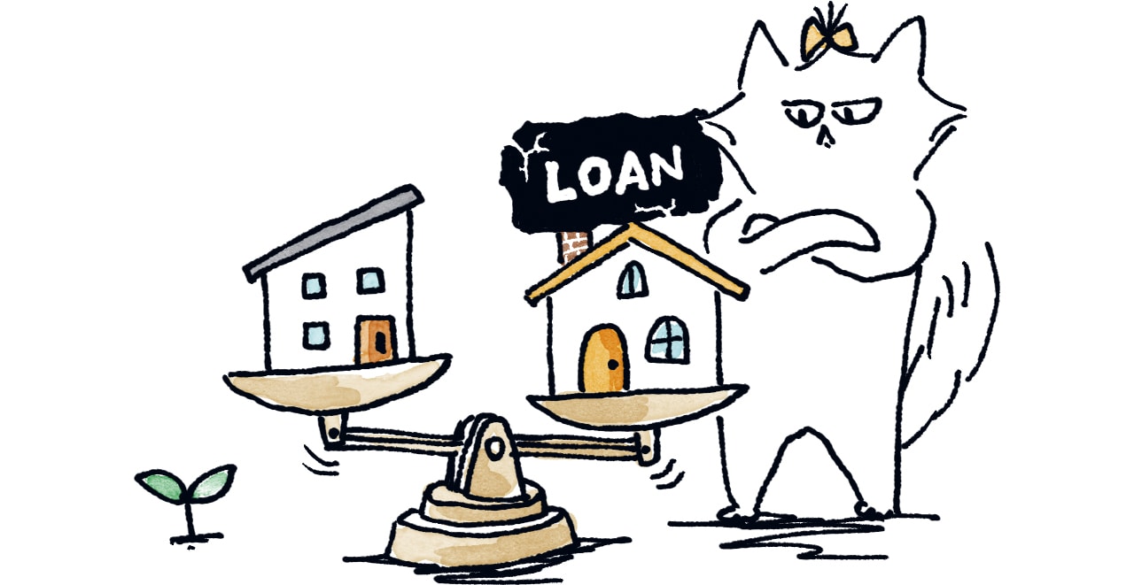 住宅ローンを変動→固定に切り替えるべきか見極める猫のイラスト
