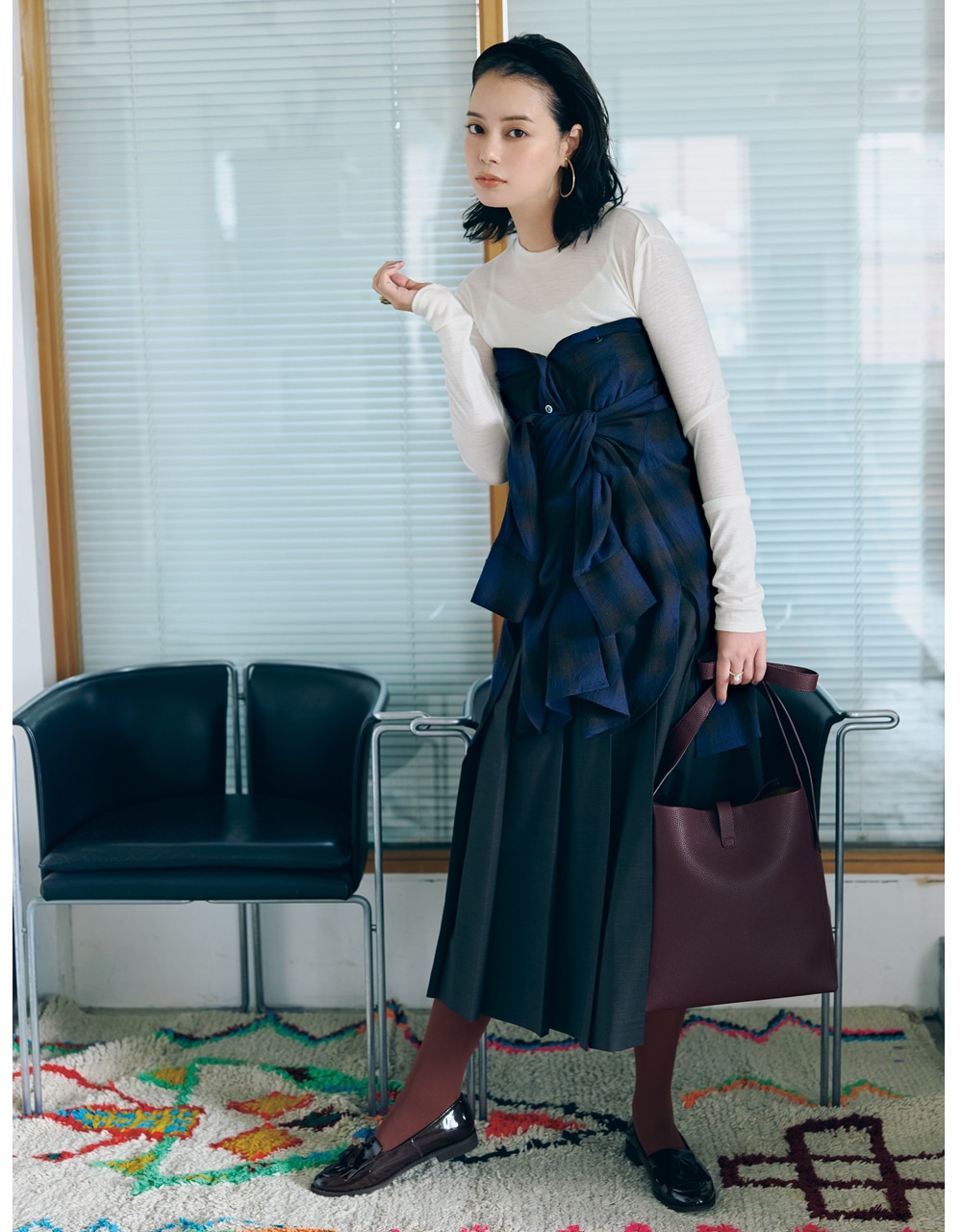 チェックシャツコーデ 岸本セシルさん