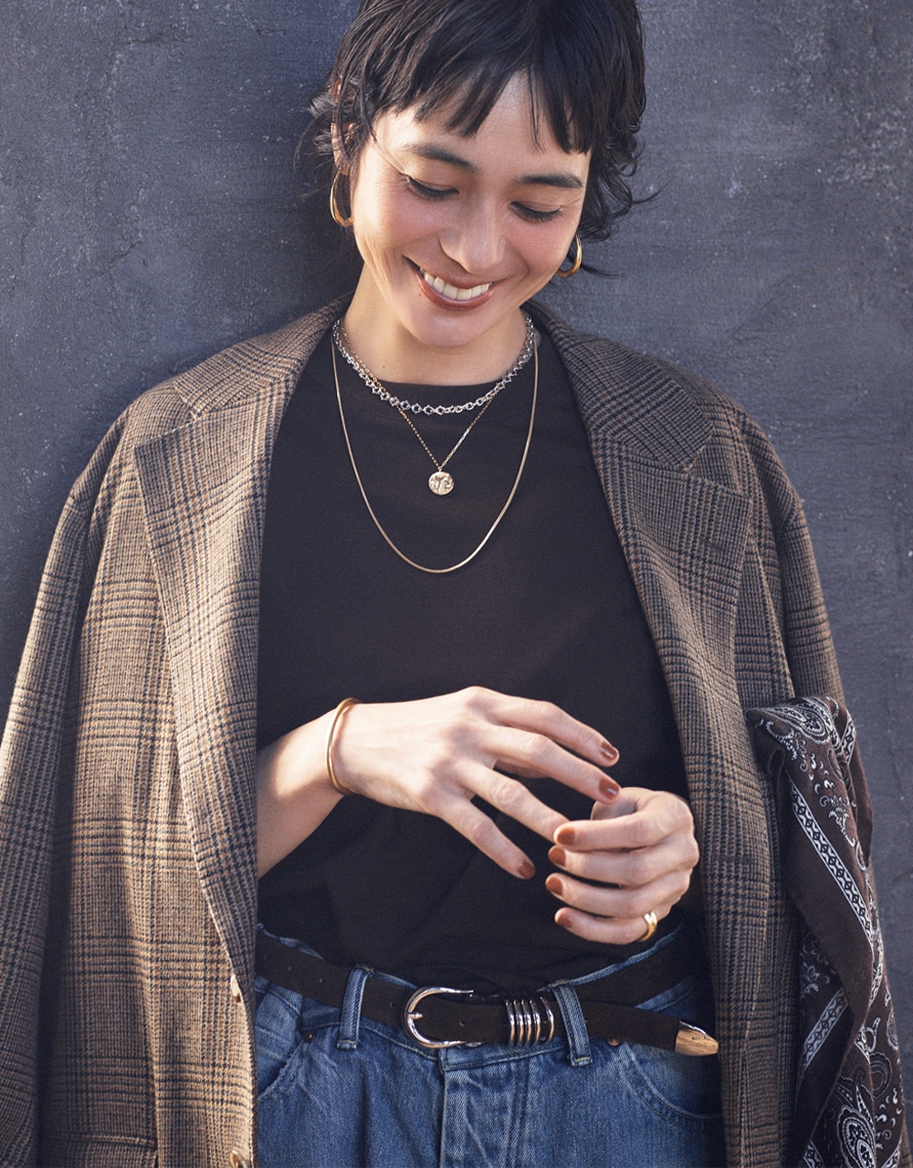 ネックレス重ねづけコーデ 竹下玲奈さん