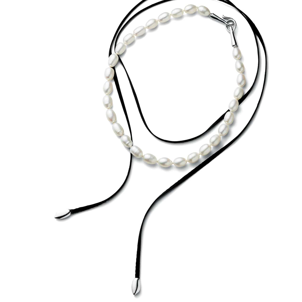 【カジュアルパール】×【黒のシルクコード】ネックレスセット