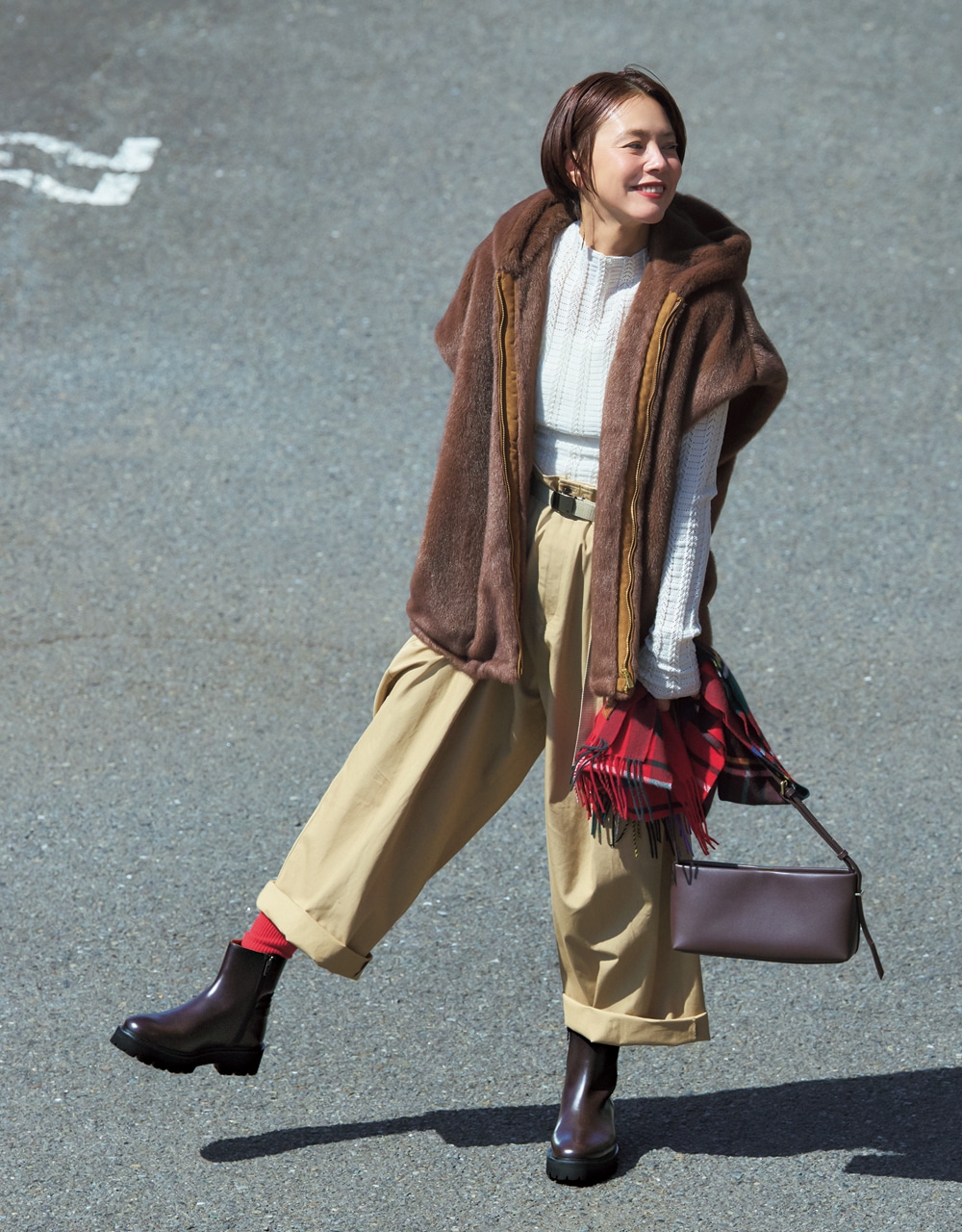ブラウンのブーツコーデ 浅見れいなさん