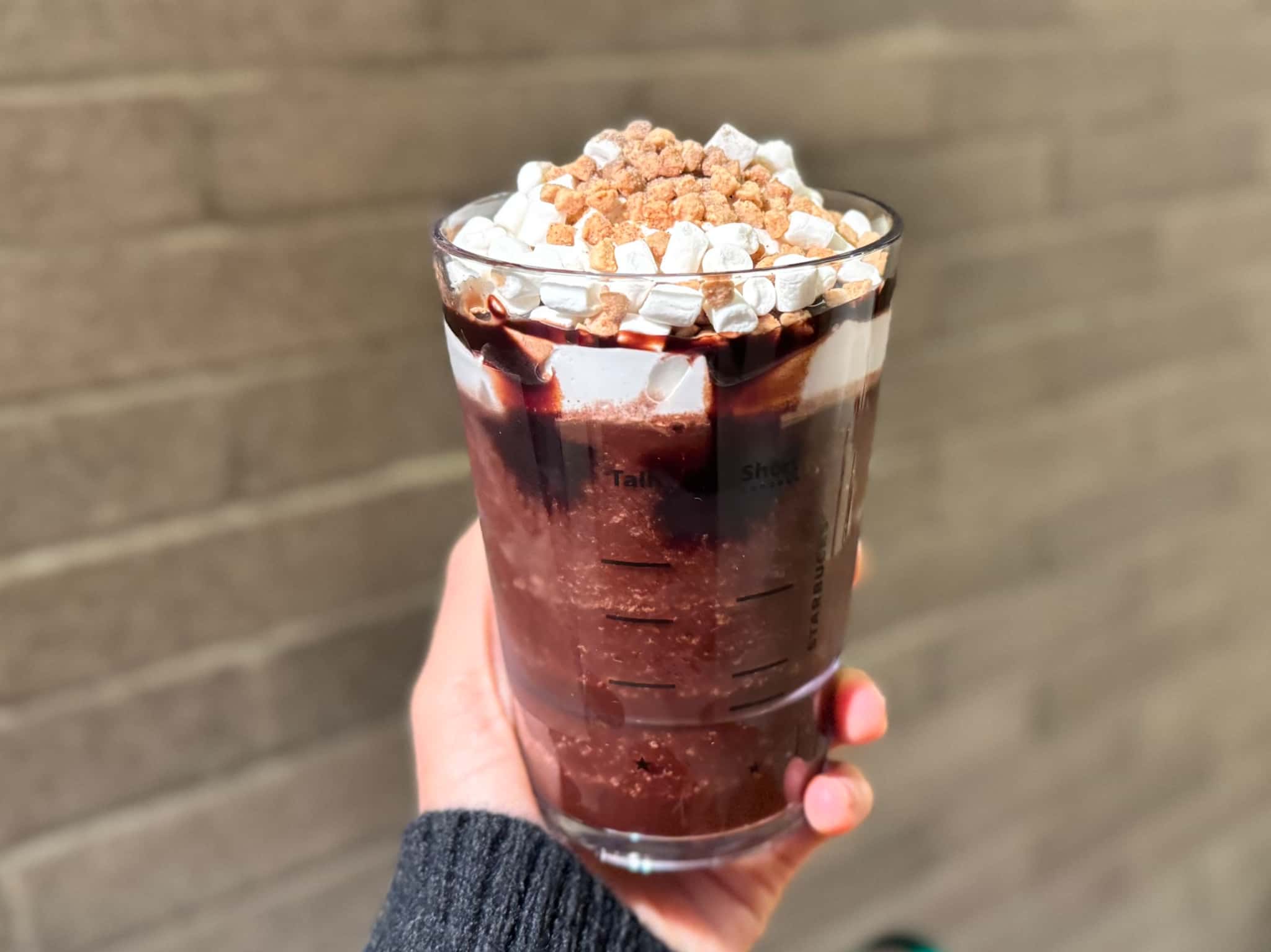 スタバ新作「スモア チョコレート フラペチーノ®」手持ち別角度