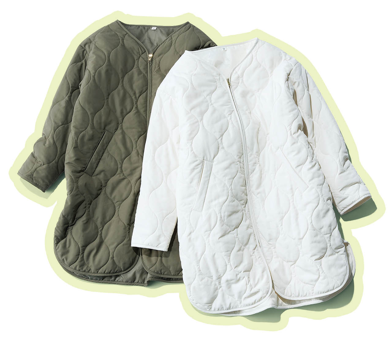 ノーカラー キルティングコート