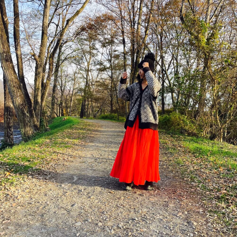 ワンピース ニットカーディガン 赤