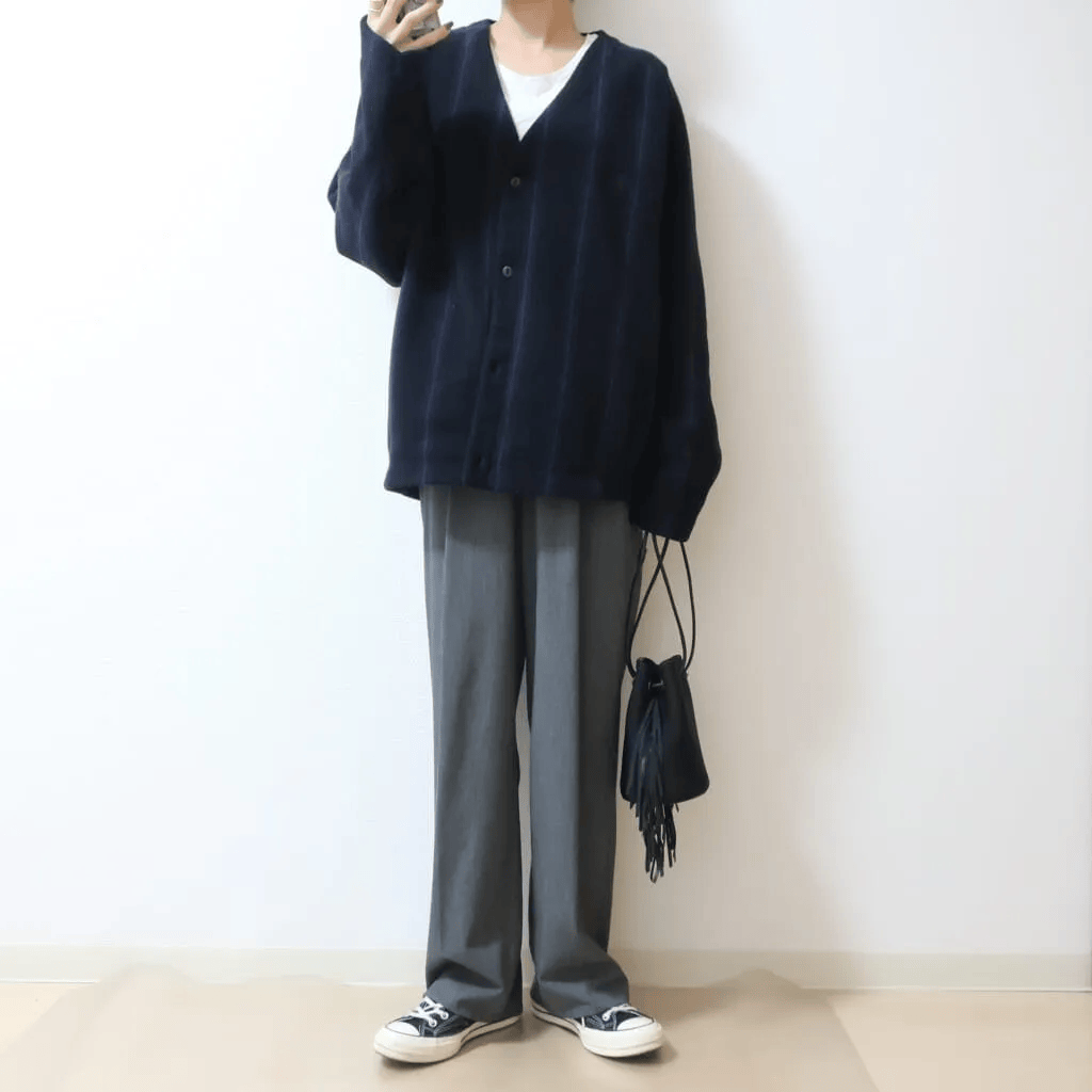 ユニクロ「フリースオーバーサイズカーディガン」のコーデ