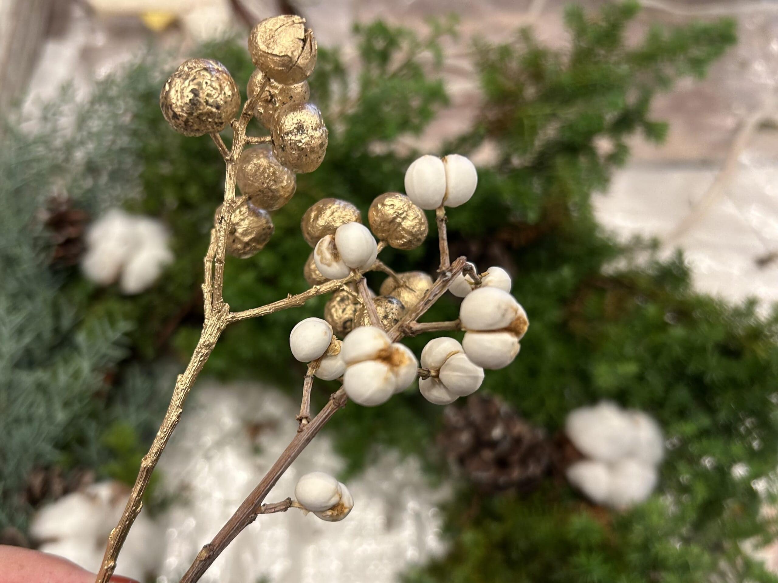 簡単にできる手作りクリスマスリースの作り方、ナンキンハゼの飾り紹介。