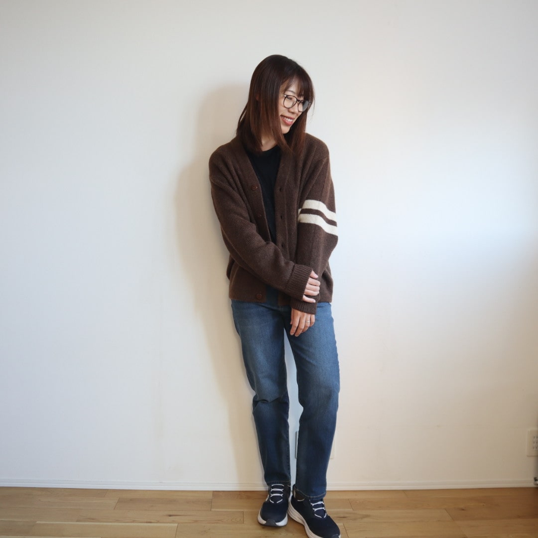 ブラウンカーディガン カジュアルコーデ LEEマルシェ