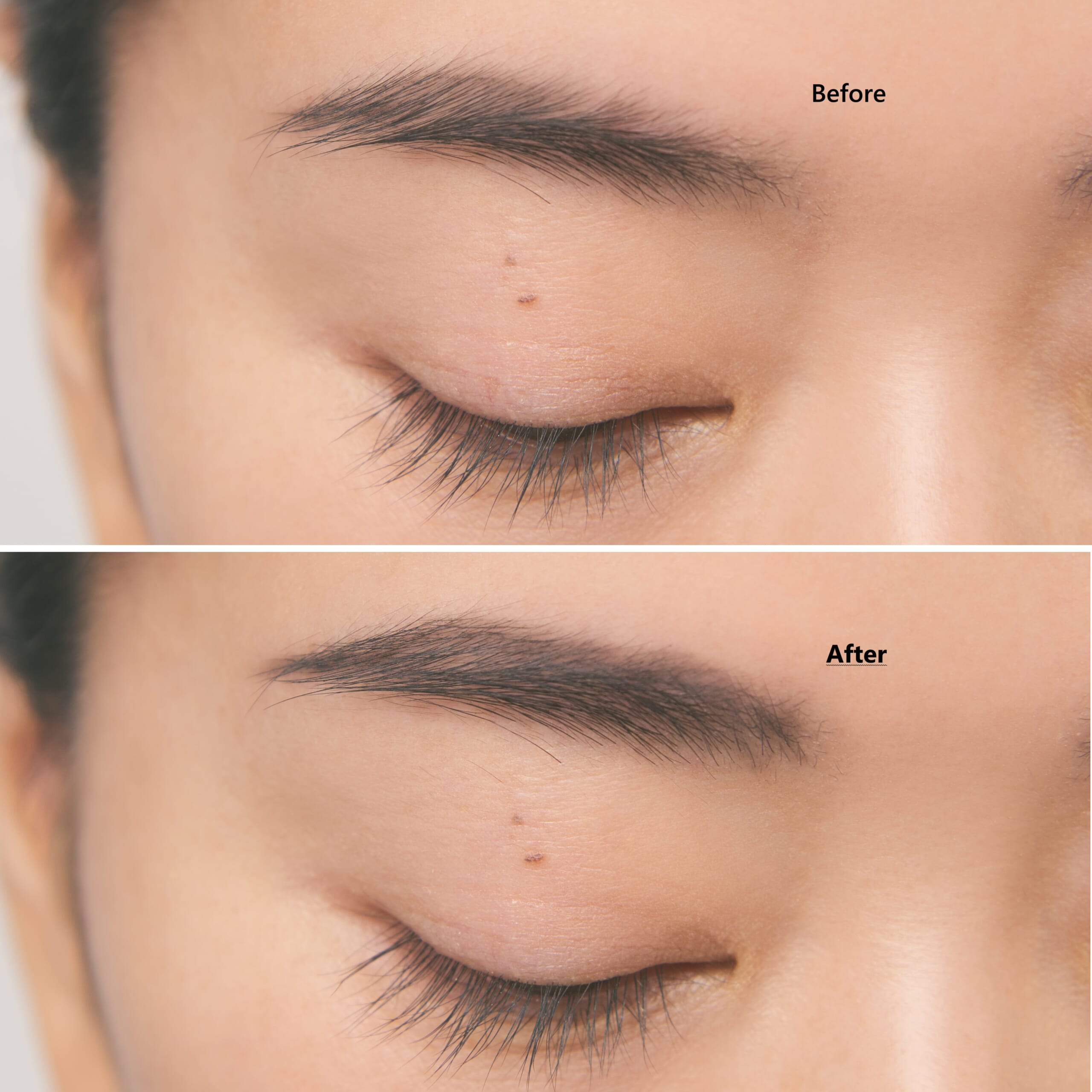 上が使用前の眉毛、下が【チャコールブラック】で描いたあとの眉毛。