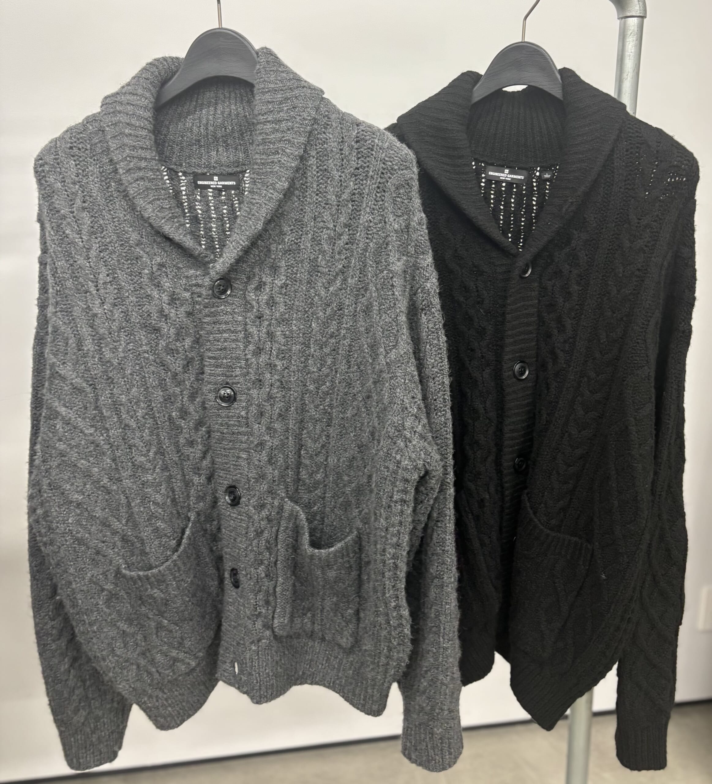 GU×エンジニアド ガーメンツ ケーブルショールカラーカーディガン