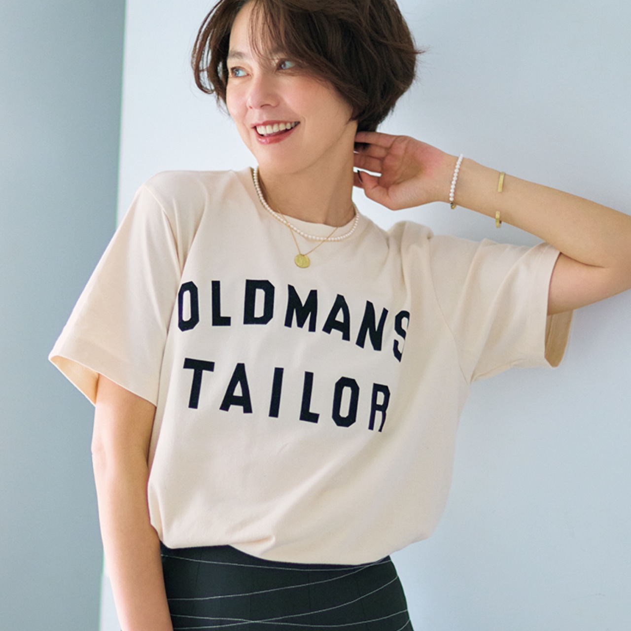 OLDMAN’S TAILOR(オールドマンズテーラー)【洗える】OMT FLOCKY PRINT CREW S/S TEE