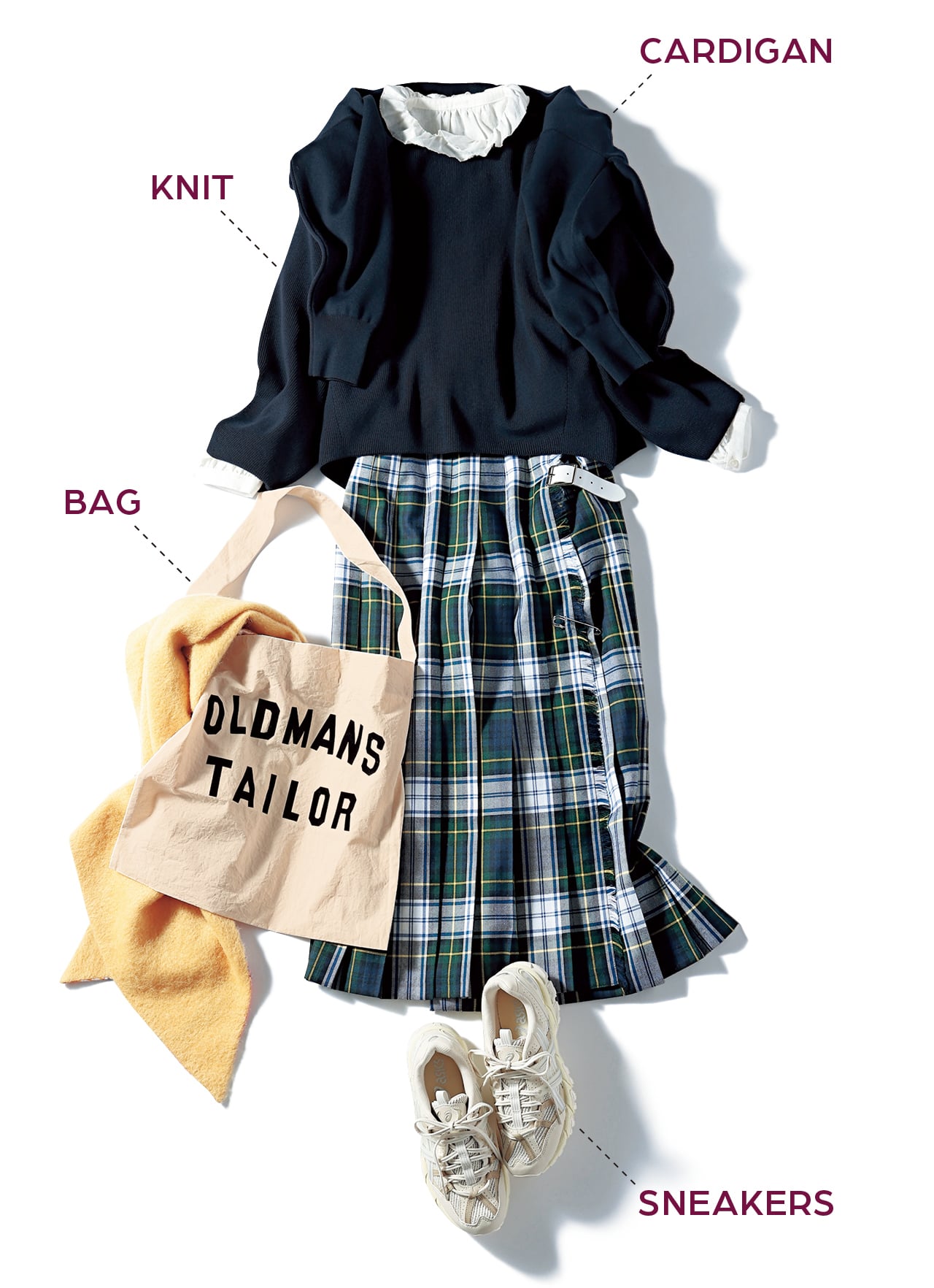 LEE限定 MY WEAKNESS(マイ ウィークネス)【洗える】【LEE別注】Rowan Cardigan/ニットカーディガンとLEE限定 MY WEAKNESS(マイ ウィークネス)【洗える】【LEE別注】Rowan Pull Over/プルオーバーニットとOLDMAN’S TAILOR(オールドマンズテーラー)【洗える】OMT ONE SHOULDER BAGとASICS SportStyle(アシックススポーツスタイル)GEL-SONOMA 15-50のコーデ