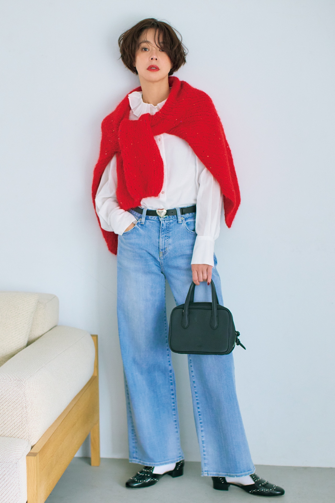 浅見れいなさんのRED CARD TOKYO(レッドカード トーキョー)【洗える】35th Anniv.WideとLEFIJE(レフィエ)シルバーハートレザー細ベルトのコーデ