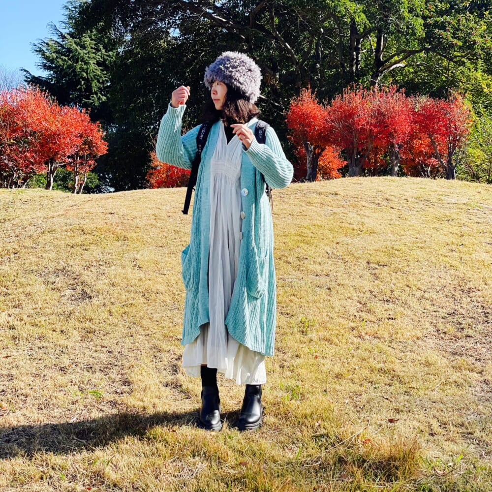 ロングカーディガン ワンピース ターコイズブルー