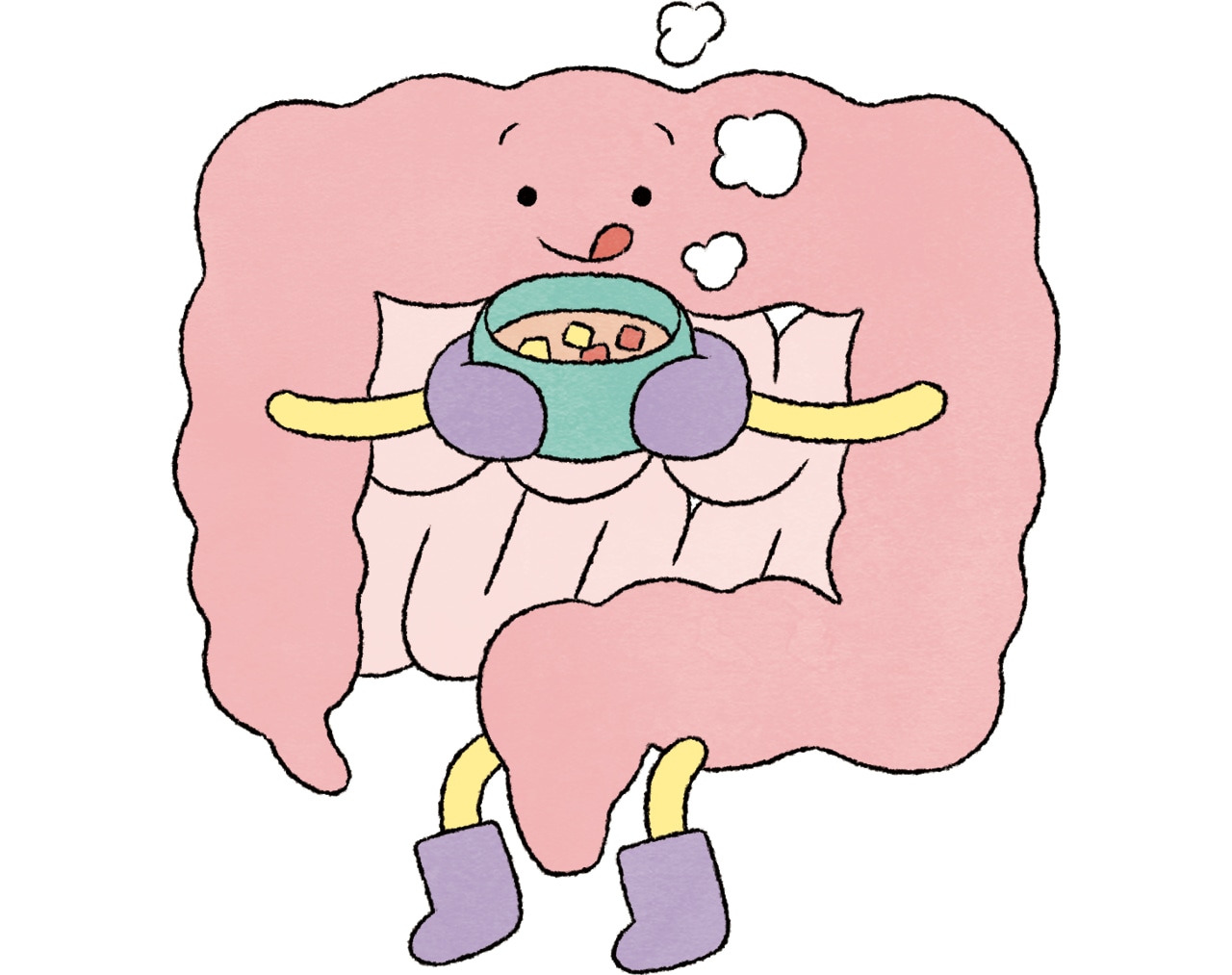 美味しそうなスープを持っている腸のイラスト