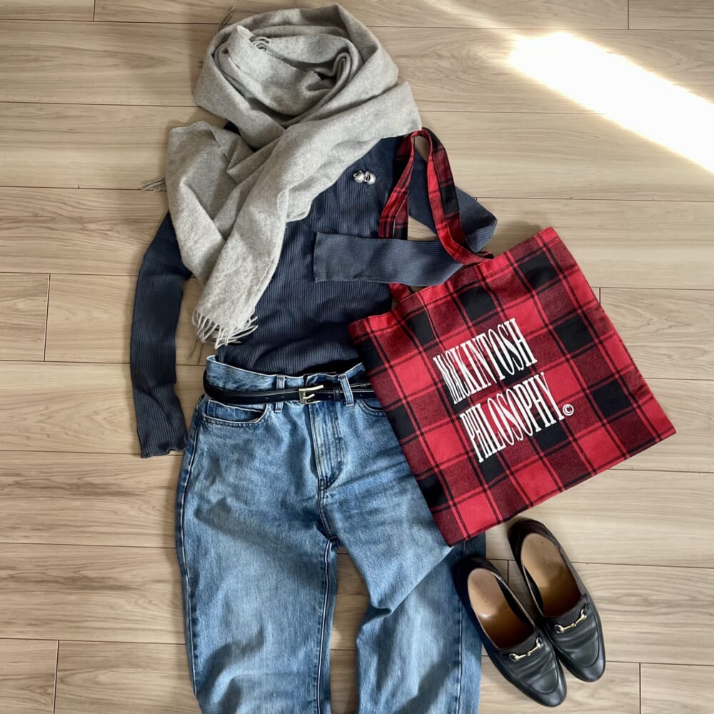 ユニクロデニム ローファー カシミアストール