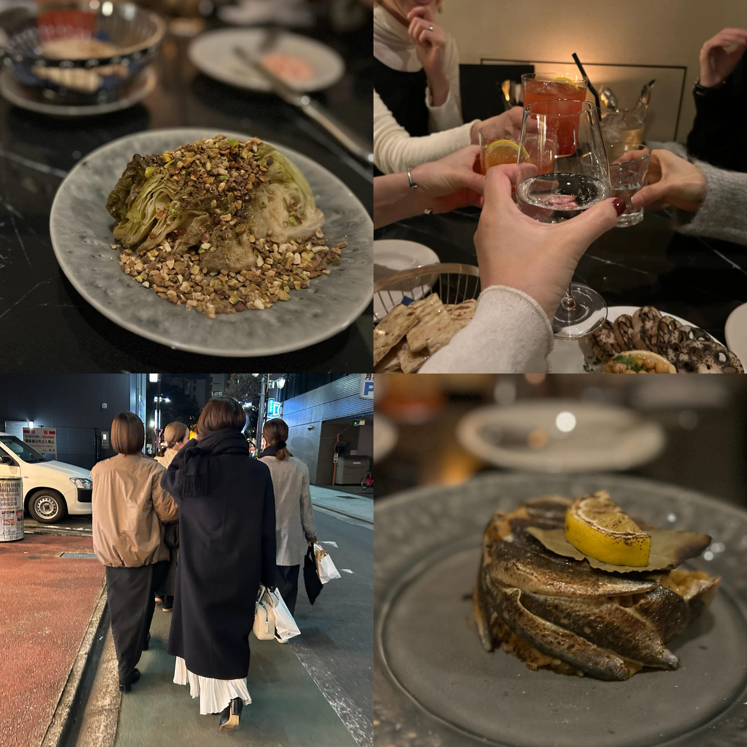 東地中海料理の女子会、クリスマス会、オシャレな40代女性の後ろ姿