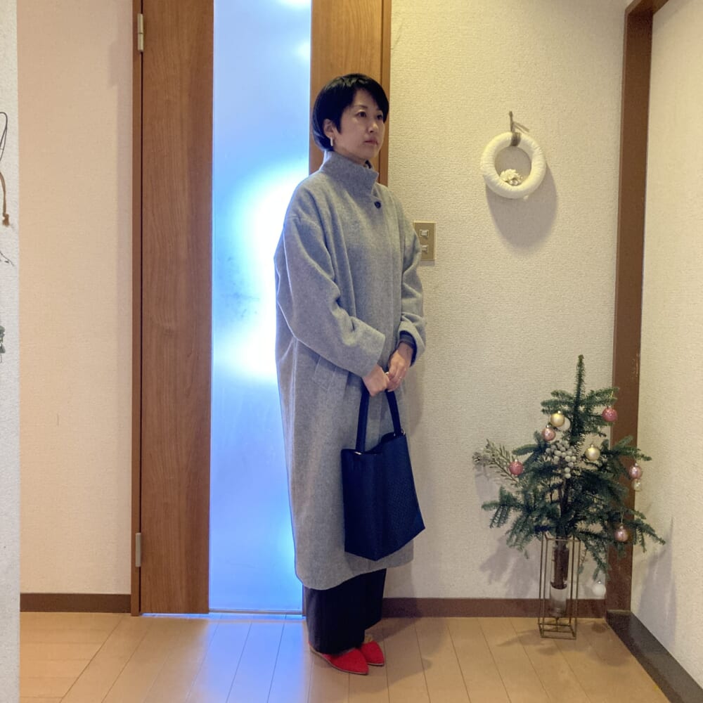 40代ママコーデ mizuiro_ind スタンドカラーウールコート
