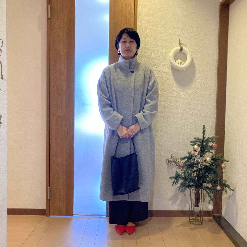 40代ママコーデ mizuiro_ind スタンドカラーウールコート