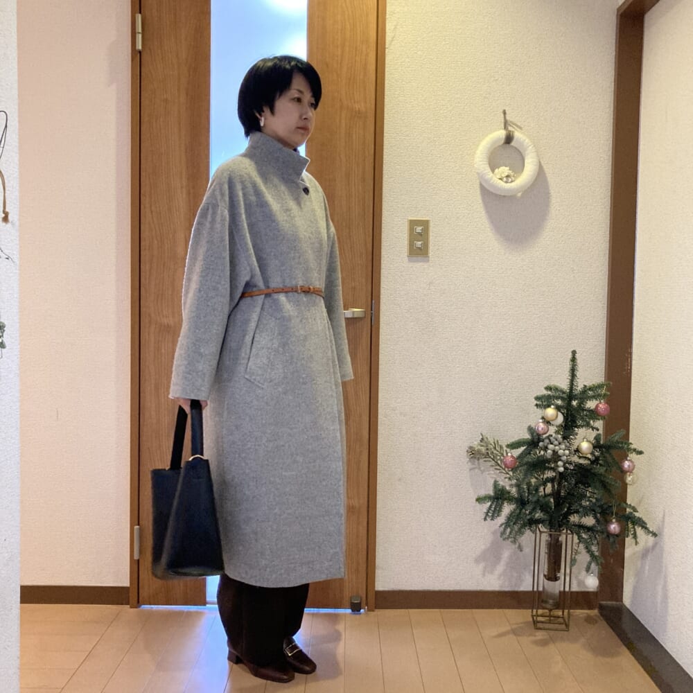 40代ママコーデ mizuiro_ind スタンドカラーウールコート
