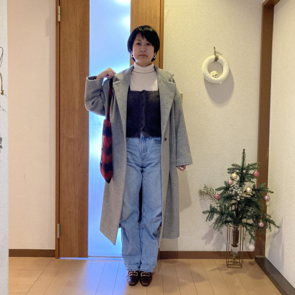 40代ママコーデ mizuiro_ind スタンドカラーウールコート