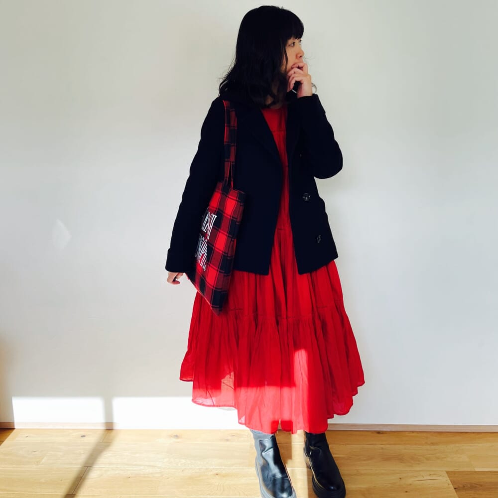 ヌキテパ　赤　ティアードワンピース　マッキントッシュフィロソフィー