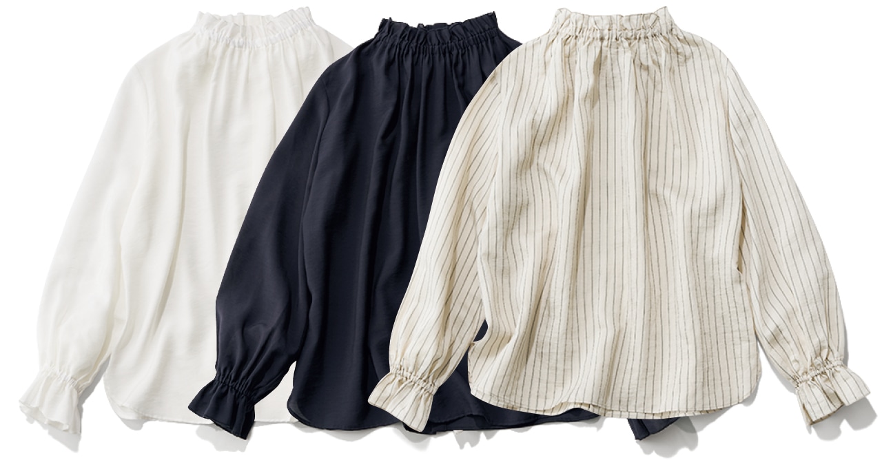 12closet（トゥエルブクローゼット）【洗える】【12classe】スタンドフリル衿シアーブラウス