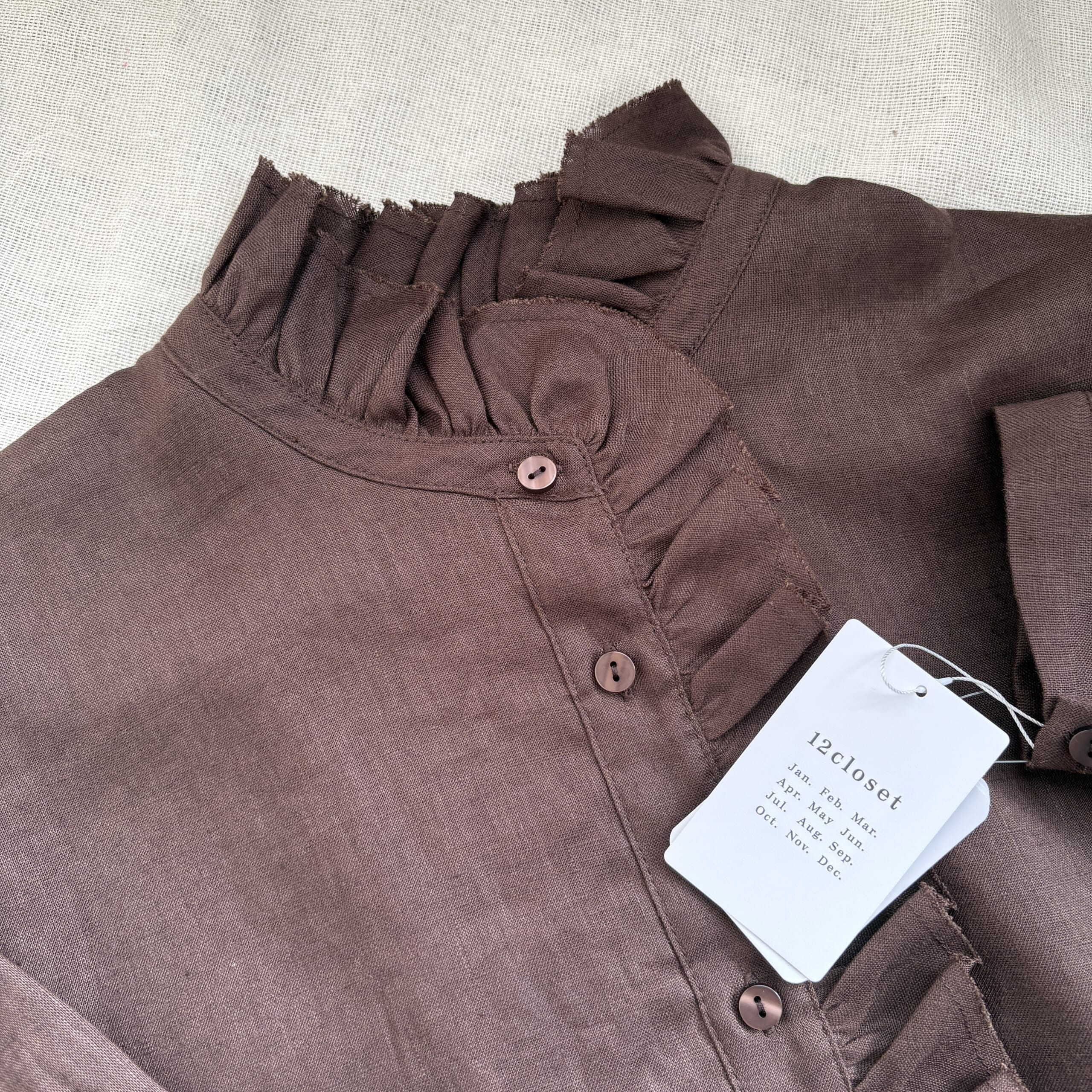 12closetリネンフリルブラウス　ブラウン