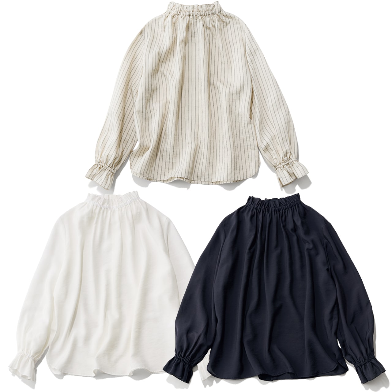 12closet（トゥエルブクローゼット）【洗える】【12classe】スタンドフリル衿シアーブラウス