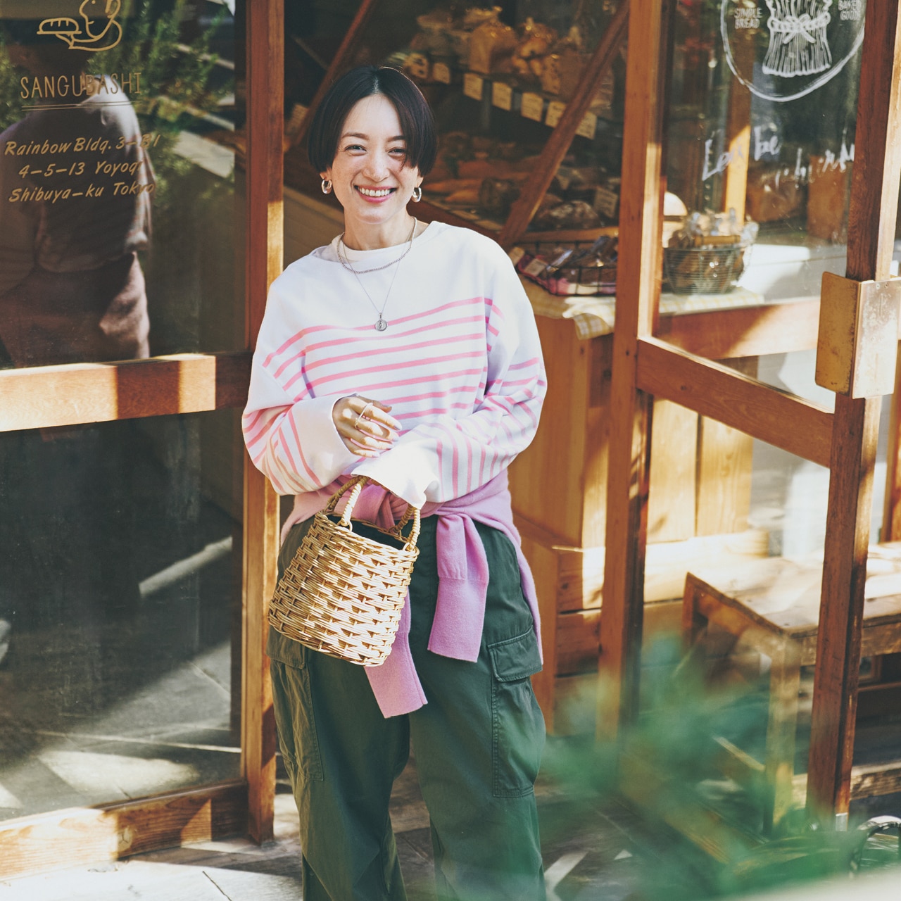 高山 都さんの12closet(トゥエルブクローゼット)【洗える】ボートネックボーダーニットのコーデ