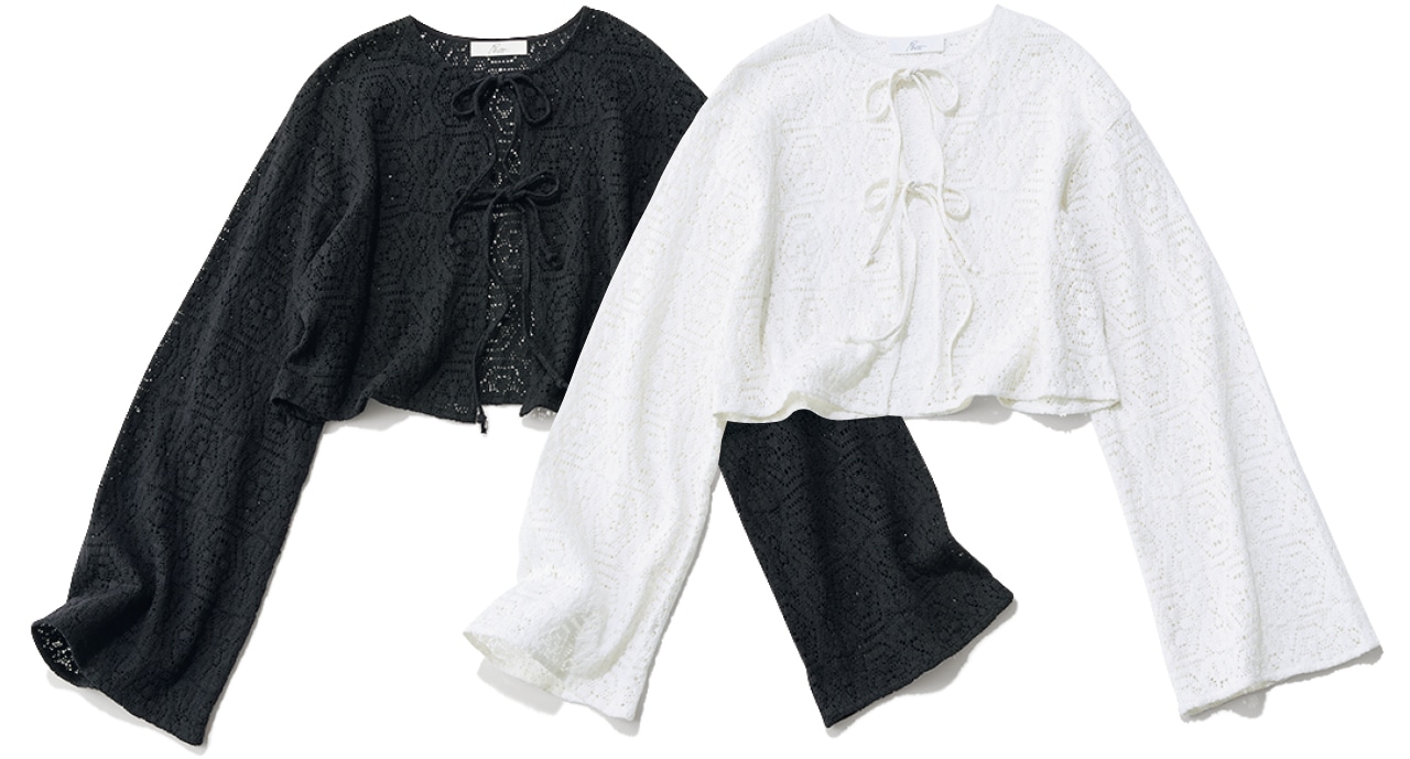 12closet（トゥエルブクローゼット）【洗える】【浅見れいなさんコラボ】ワイドスリーブレースカーディガン