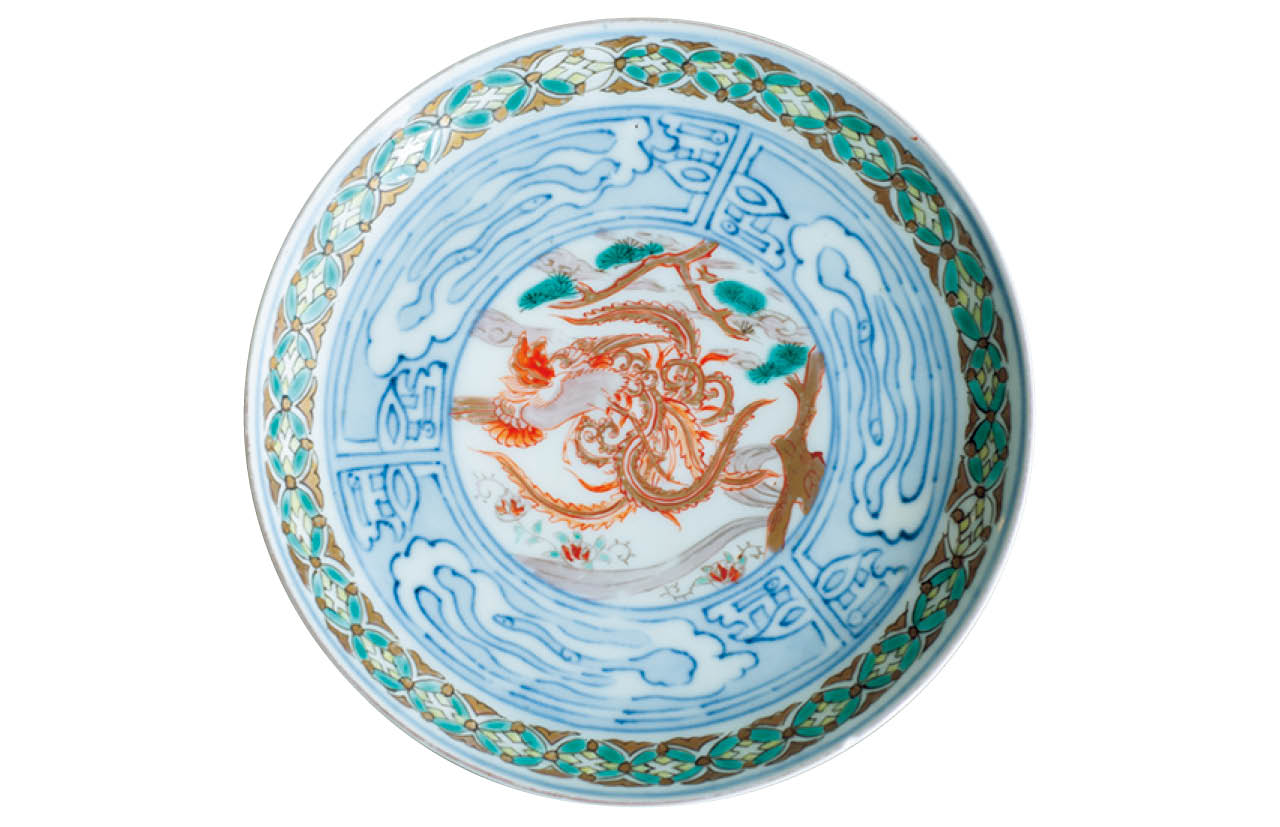 鳳凰柄の色絵皿