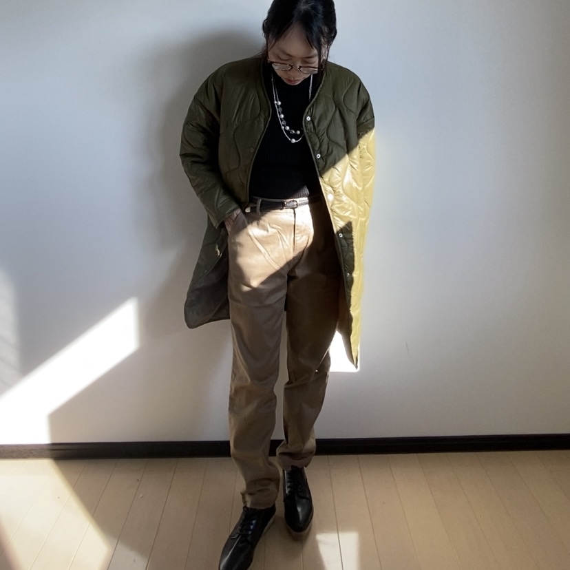 キルティングコート　タートルネック　コーデ　