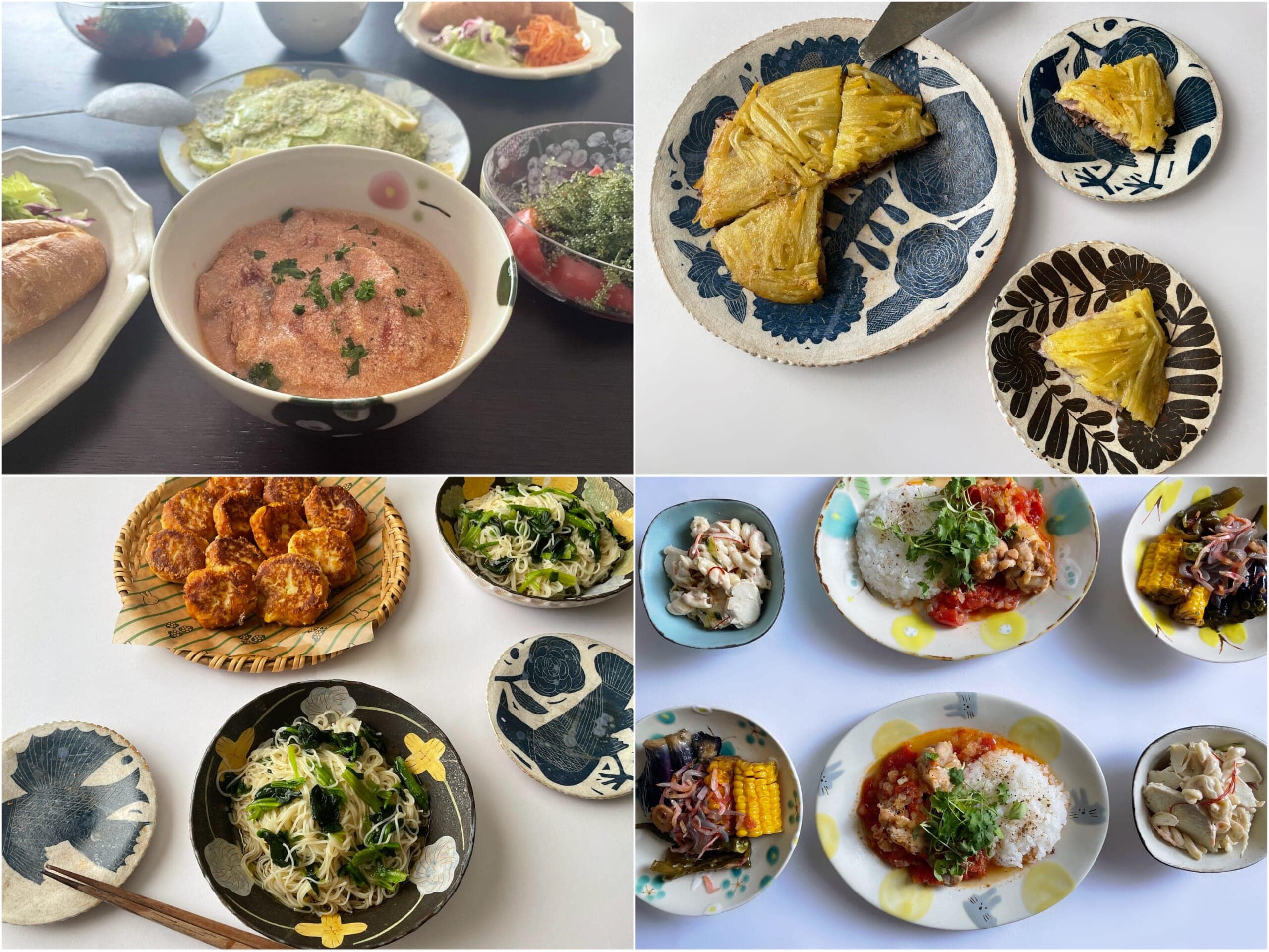 鹿児島睦さん作陶の器や石木文さん作陶の器を使った食卓4枚の写真その2