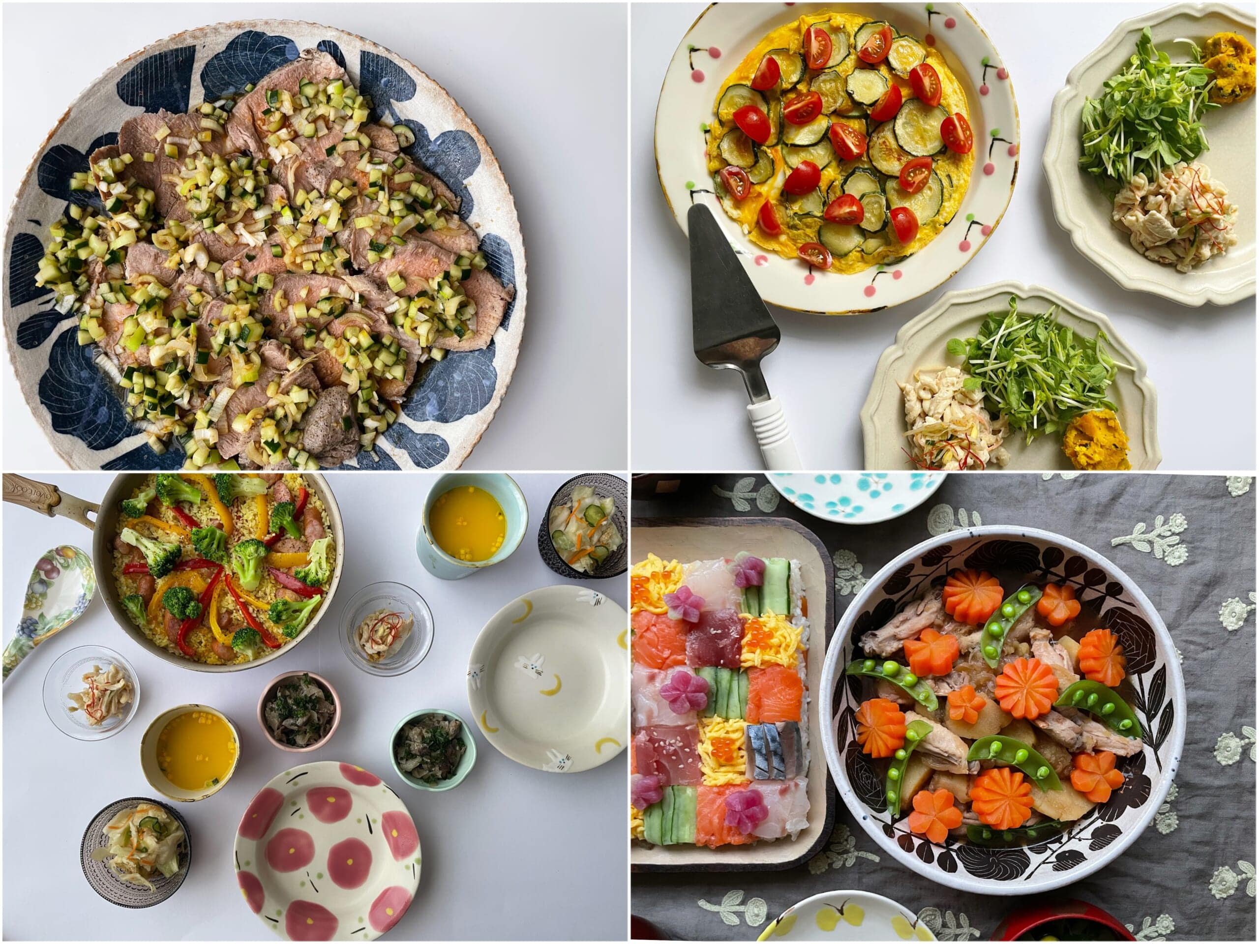 鹿児島睦さん作陶の器や石木文さん作陶の器を使った食卓4枚の写真その1