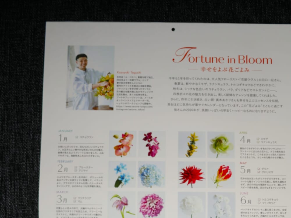 LEE 雑誌 1・2月合併号 付録 花のカレンダー 田口一征 真木あかり