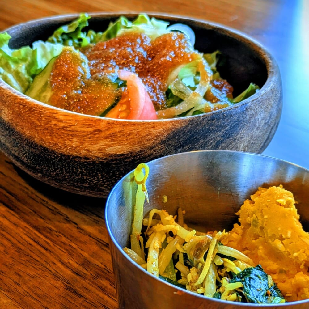 長野県安曇野市 すぱいすろーど スパイスカレー タンドリーバターチキン サラダ 前菜
