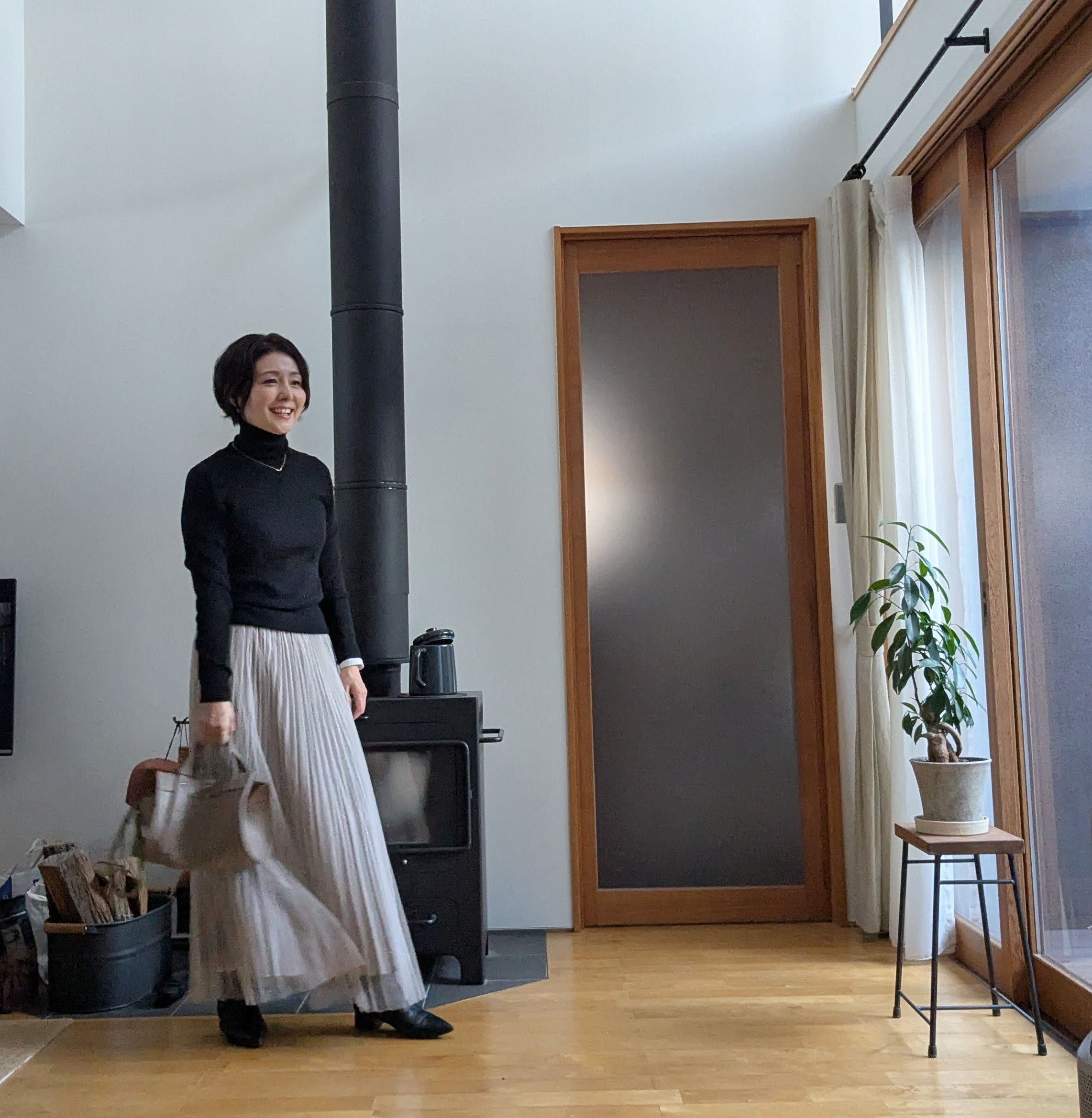 コーデ1:無印良品のタートルネックと、green label relaxingチュールスカートコーデ