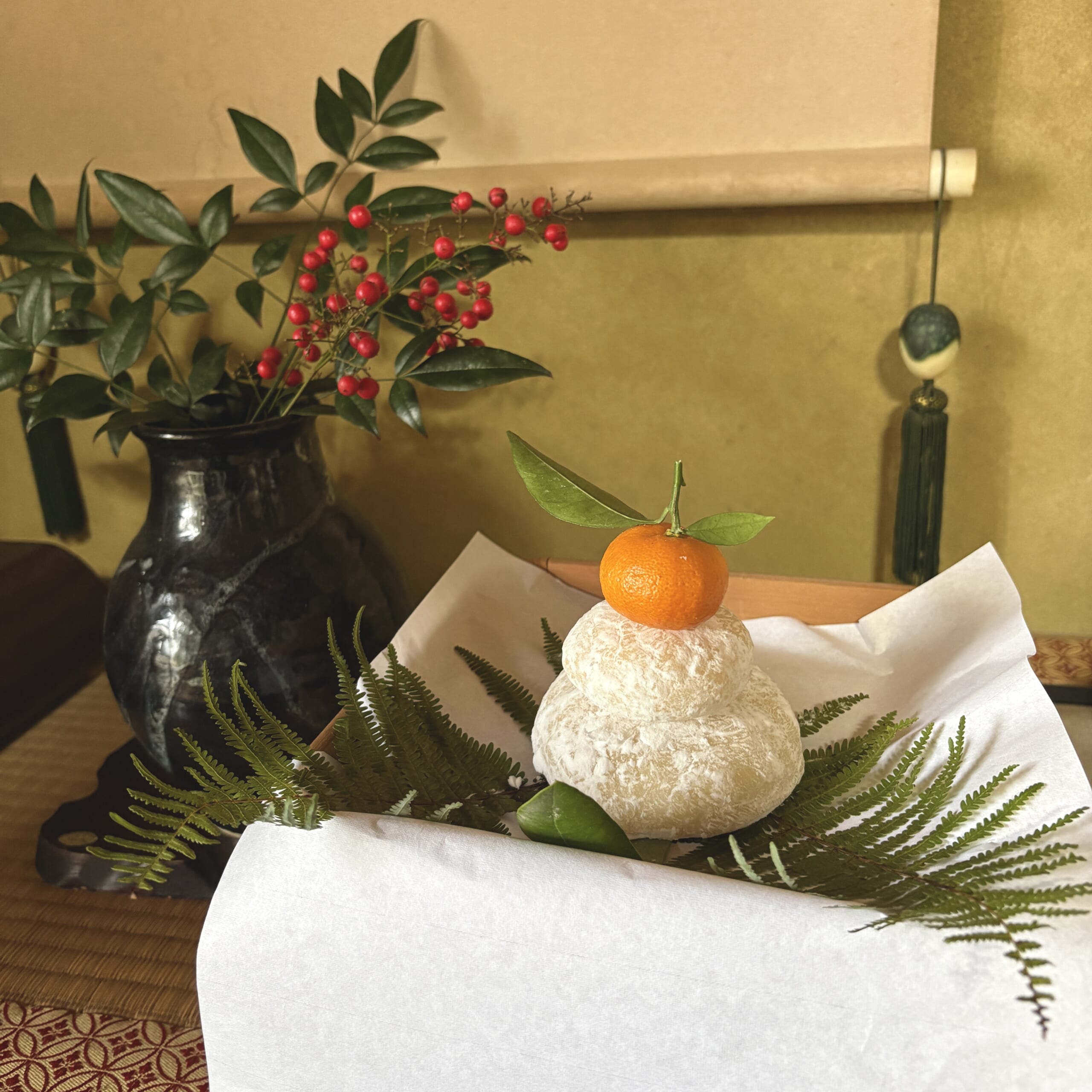 お正月　鏡餅　お正月準備　南天