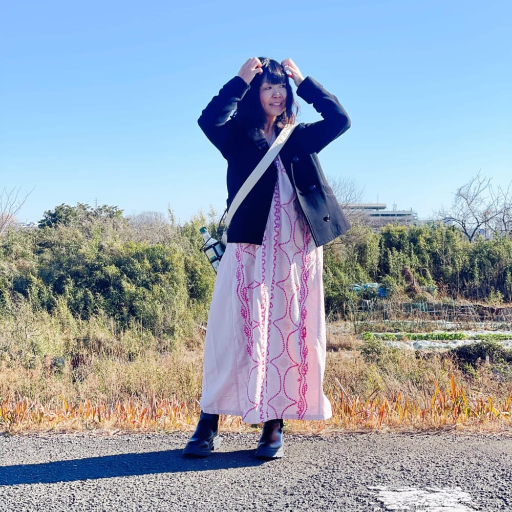 sara mallika Cotton Linen Diamond Aari Embroidery Dress